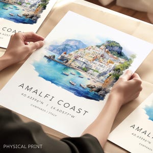 Stampa artistica della Costiera Amalfitana, stampa artistica dell'Italia, poster di viaggio, costa italiana, riviera italiana, regalo di viaggio, inaugurazione della casa, ispirazione di viaggio