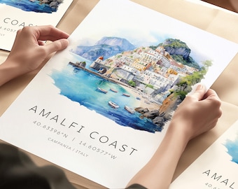 Amalfi Coast Art Print, Italy Art Print, Travel Poster, Italian Coast, Italian Riviera, Travel Gift, Housewarming, Travel Inspo