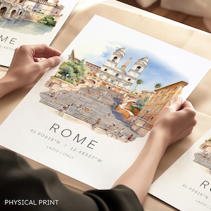 Gravures d'Italie, Gravures de voyage à Rome, Place d'Espagne à Rome, Sites d'intérêt de Rome, Galerie murale de voyage à Rome, Sites d'intérêt de l'Italie, Cartes de voyage
