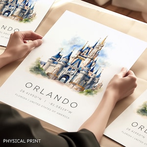 Impresión de viajes a Orlando, impresiones de vacaciones, carteles de viajes, Magic Kingdom, parque temático de Florida, regalo de bodas, arte mural de Estados Unidos, viaje a Orlando