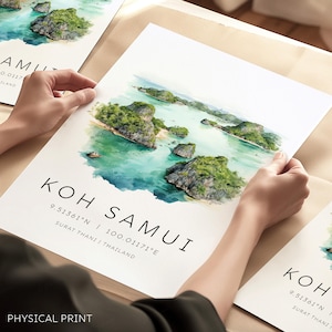 Láminas de viajes a Tailandia, pósteres de Koh Samui, láminas de islas tailandesas, regalos de viaje a Asia, regalos de viaje únicos, regalos de luna de miel en Samui, amantes del arte