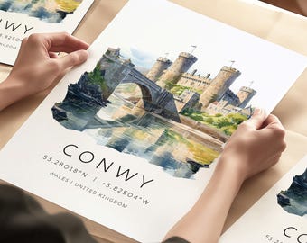 Impressão artística do Castelo de Conwy, impressão do Norte de Gales, impressão de viagem, impressão artística do Castelo de Conwy, pôster do Castelo Galês, decoração de parede do Norte de Gales, impressão do Castelo