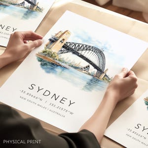 Stampa di viaggio del Sydney Harbour Bridge, acquerello di Sydney, arte murale di viaggio, regalo di Sydney, arte murale, regalo di Natale, decorazioni da spiaggia, galleria
