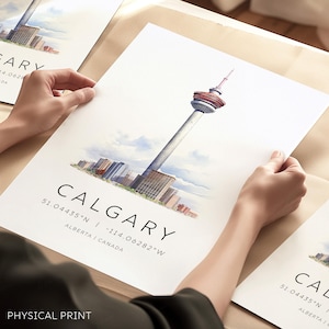 Impression de Calgary Canada, art mural Calgary, cartes de voyage Canada, ligne d'horizon de Calgary, coordonnées de la carte du Canada, décoration murale suspendue, cadeaux de voyage