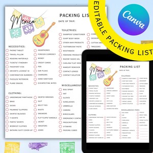Mexico Packing List, Editable, Printable, Canva Template