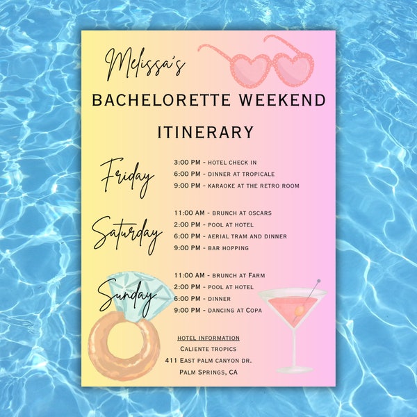 Bachelorette Itinerary - Instant Digital Download - Bachelorette Itinerary Template - Bachelorette Weekend - Editable Template - Canva