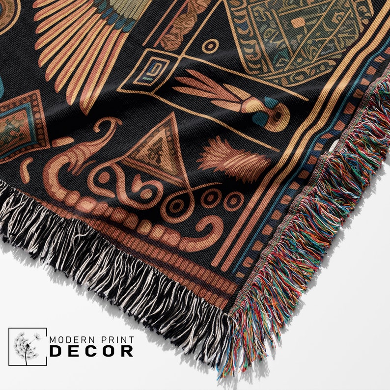 Egyptian Woven Throw Blanket Cotton Woven Tapestry Boho Blanket, Picnic