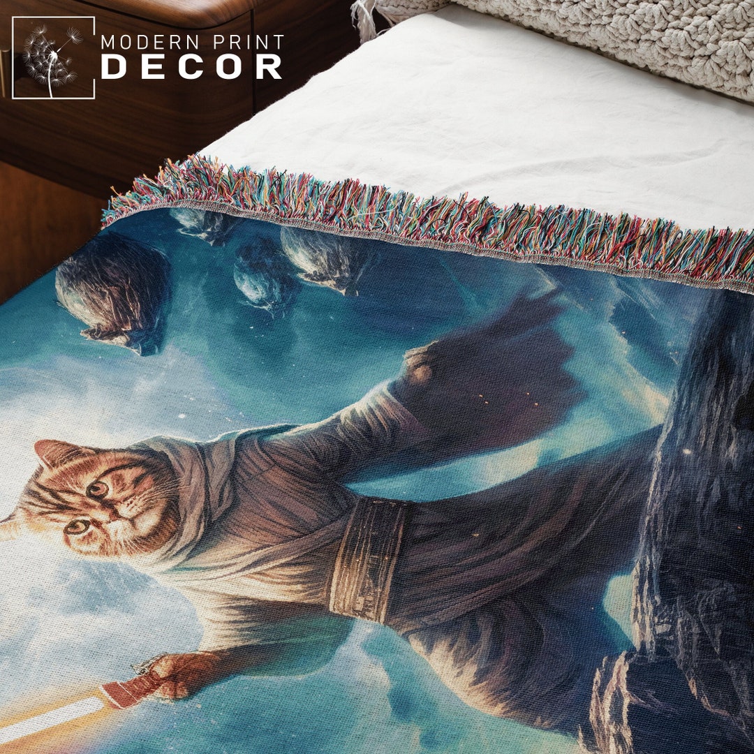 Star Wars Cats With Lightsaber Throw Blanket Star Wars Cats Woven