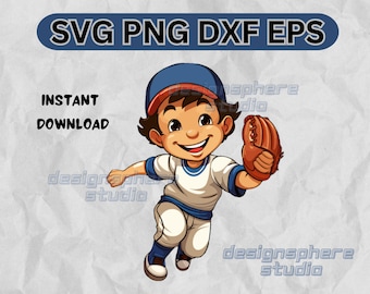 Jugador de béisbol de niño de dibujos animados SVG