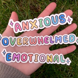 Stickers d'ambiance colorés « anxieux », « dépassé » et « émotif ». Autocollants de neurodiversité/audhd relatables faits à la main