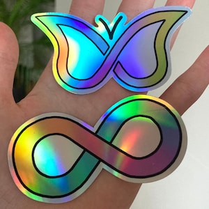 Holografische Aufkleber Autismus-Unendlichkeitssymbol und ADHS-Schmetterlingssymbol. Handgefertigte Neurodiversität/AUHD-Vinylaufkleber.