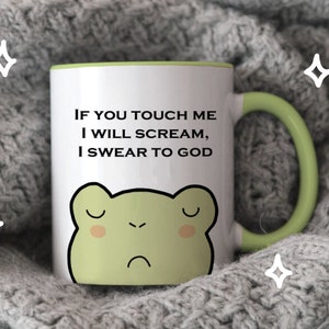 Green frog neurodiversity mosquito. &quot;Don&#39;t touch me&quot; mosquito. 11 oz tea or coffee mug. Neurospicy, actually autistic, audhd.