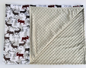 Forest Animals Minky Blanket Reversible Soft Adult Blanket