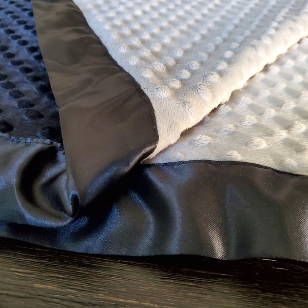 Black and Gray Minky Blanket - Minky Adult Blanket - Double Sided Minky