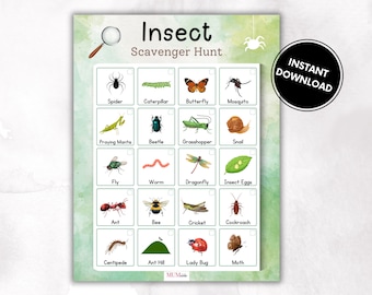 Insect scavenger hunt, kids activities, kids printable activities, bug hunt, scavenger hunt for kids, games for kids, summer fun