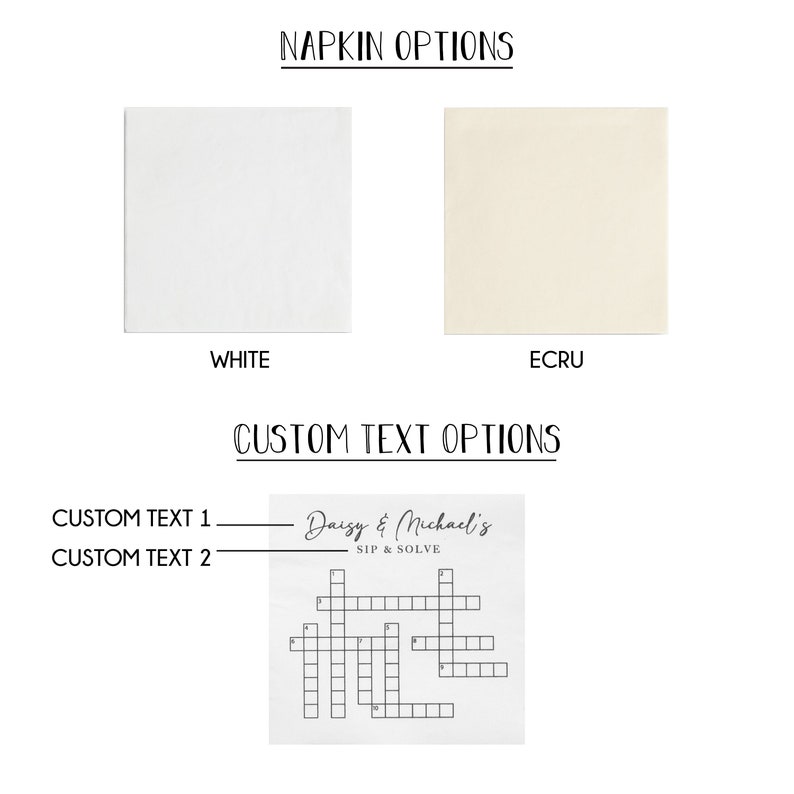 Custom Crossword Napkins for Wedding Wedding Sip and Solve Puzzle