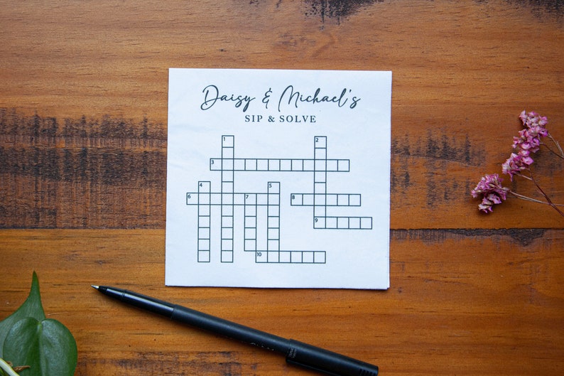 Custom Crossword Napkins for Wedding Wedding Sip and Solve Puzzle