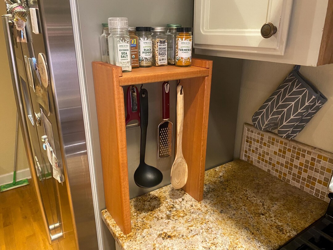 Rustic Kitchen Organizer Rack for Condiments and Cooking Utensils ...