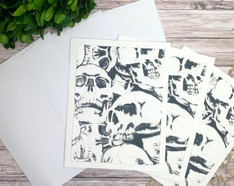 Handmade Blank Embossed Halloween Greeting Cards, Set of 3 and Envelopes, US A2, 5.5 x 4.25 | Notecards, Skulls