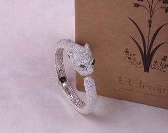 Silver panther shape bracelet,jaguar bracelet,tiger bracelet,gift for her,panther bangle,leopard armband,leopard bracelet,panther armband.