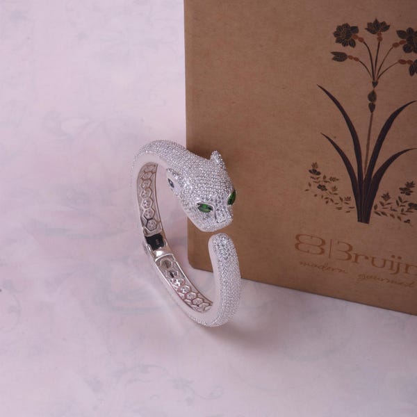 Pulsera plateada con forma de pantera, pulsera de jaguar, pulsera de tigre, regalo para ella, brazalete de pantera, brazalete de leopardo, pulsera de leopardo, brazalete de pantera.