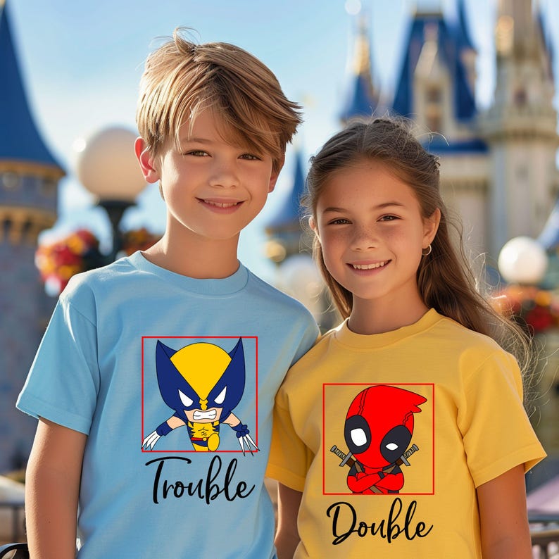 a couple of kids standing next to each other
