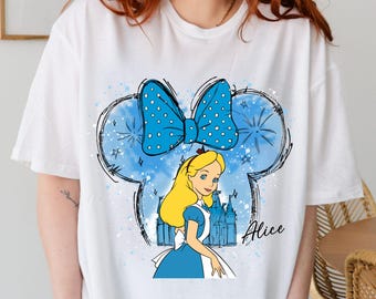 Disney Alice Shirt, Disney Castle, Watercolor, Minnie Mouse Head Themed Shirt, Alice Tee, Disney Princess Matching Tee, Alice in Wonderland