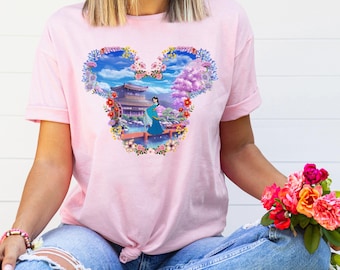 Disney Princess Mulan Shirt, Disney Mulan Tee, Mulan Mickey Ears, Princess Mulan, Floral Mickey Ears, Disney Princess, Mulan Tee Gift For