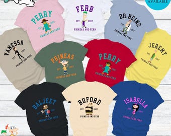 Disney Phineas and Ferb Group Shirt, Disney Phineas and Ferb Characters Vanessa Perry Ferb Dr. Heinz Phineas Perry Baljeet Buford Isabella