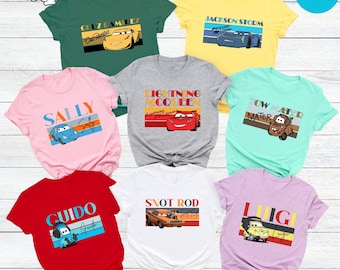Disney Cars Movie Matching Shirt, Disney Cars Cruz Ramirez Jackson Storm Sally Lightning McQueen Tow Mater Guido Luigi Snot Rod Group Shirt
