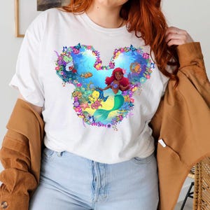 Black Ariel Cotton Shirt: Little Mermaid & Flounder Tee image 2