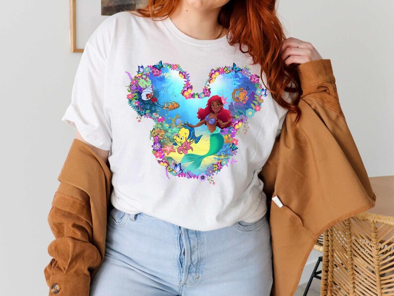 Black Ariel Cotton Shirt: Little Mermaid & Flounder Tee image 2