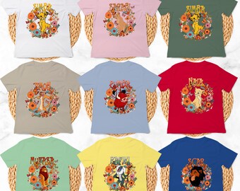 Floral Disney Lion King Characters Matching, Disney Lion King Group Shirt, Lion King Simba Zazu Mufasa Pumba Timon Nala Rafiki Shenzi Scar