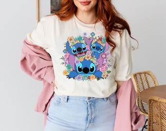 Stitch Floral Shirt Disney Stitch Shirt, Disney Floral Shirt, Disney Stitch Gift Shirt, Disney Vacation Shirt, Lilo and Stitch Shirt
