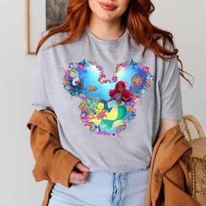 Black Ariel Cotton Shirt: Little Mermaid & Flounder Tee image 5