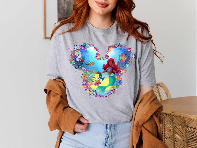 Black Ariel Cotton Shirt: Little Mermaid & Flounder Tee image 5