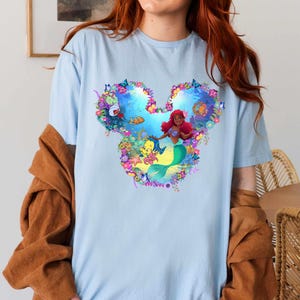 Black Ariel Cotton Shirt: Little Mermaid & Flounder Tee image 3