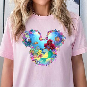 Black Ariel Cotton Shirt: Little Mermaid & Flounder Tee image 1