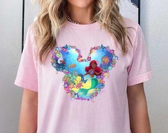 Black Ariel Cotton Shirt: Little Mermaid & Flounder Tee
