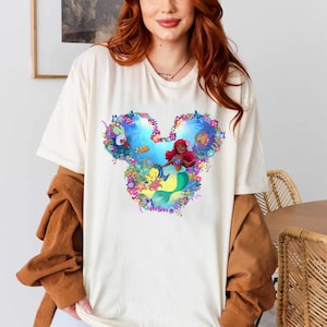 Black Ariel Cotton Shirt: Little Mermaid & Flounder Tee image 4