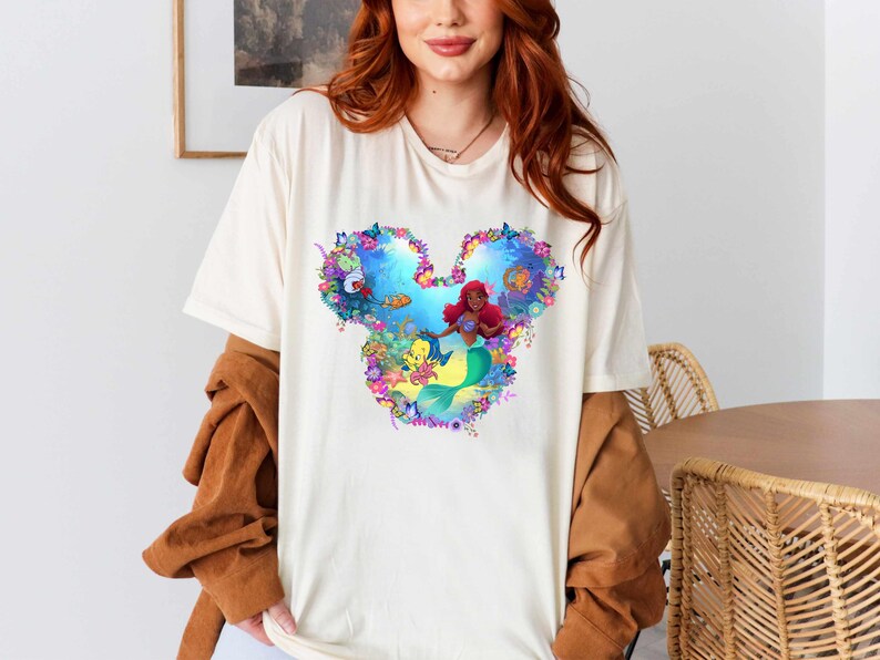 Black Ariel Cotton Shirt: Little Mermaid & Flounder Tee image 4