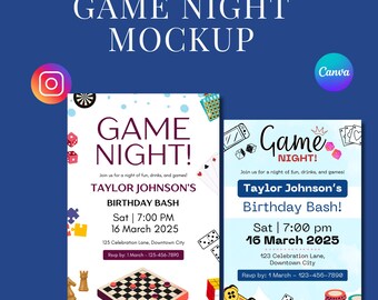 Plantilla para noche de juegos / Publicación editable en redes sociales de Canva para fiestas, eventos e invitaciones a juegos