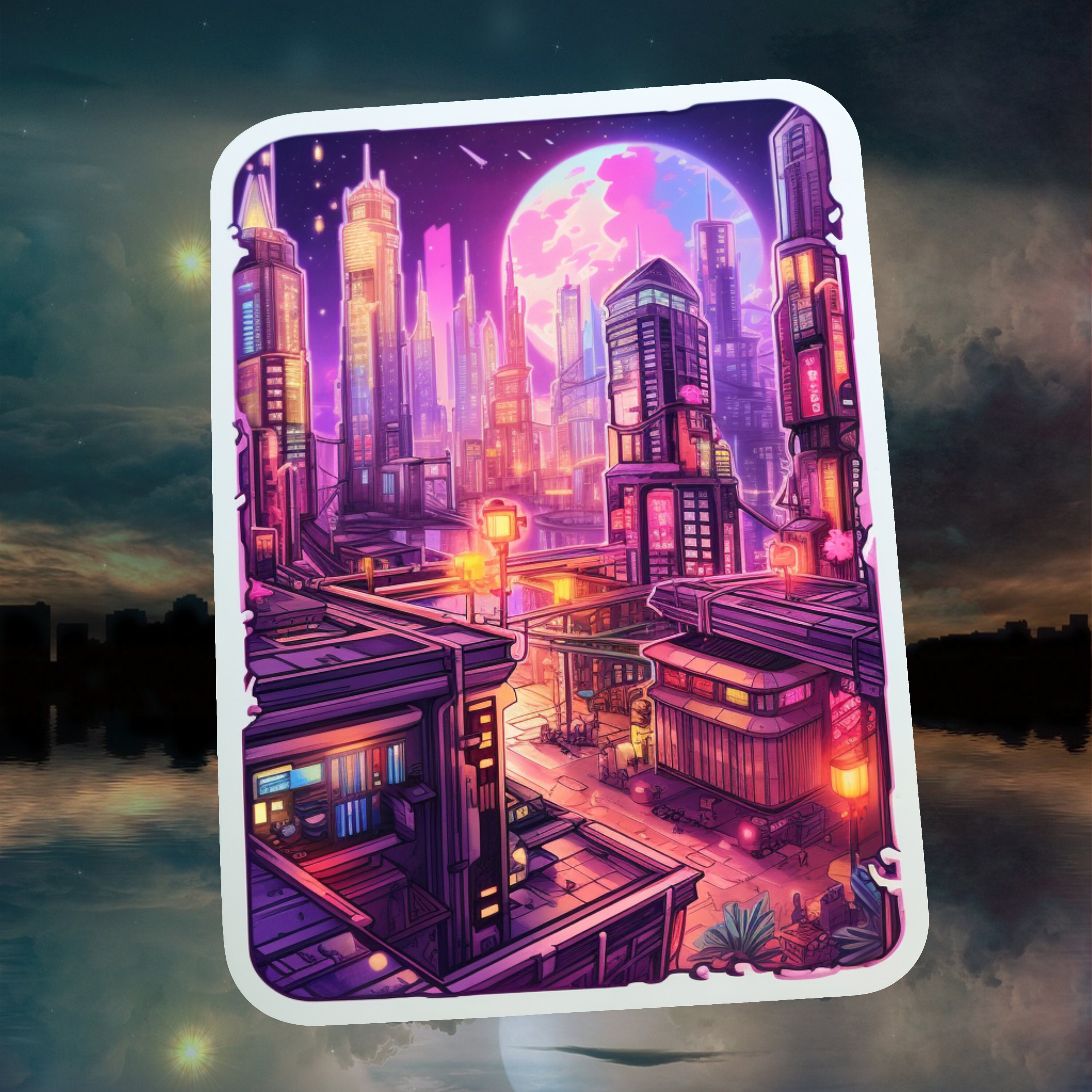 Cyberpunk City Sticker Cyberpunk Vinyl Sticker City Sticker Etsy