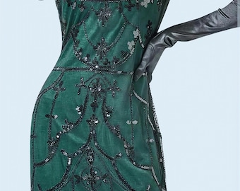 1920s Gatsby Evening Dress & Accessory Set. Vintage Inspired Flapper Dress.