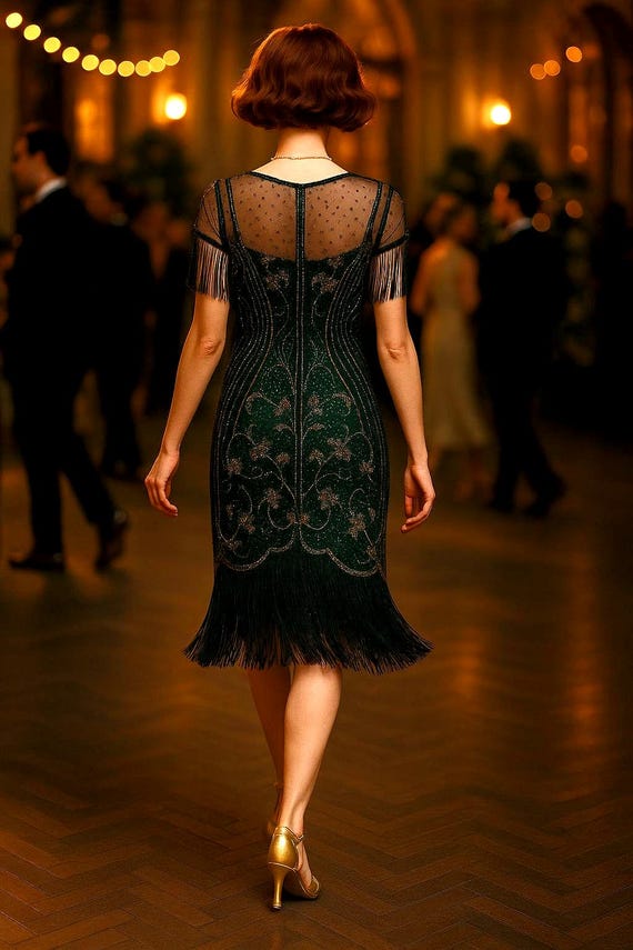 dark green flapper dress flapper dresses for women BABEYOND Multi-Layered Fringe Flapper Dress, 1920s Dresses, Dark Green, 18