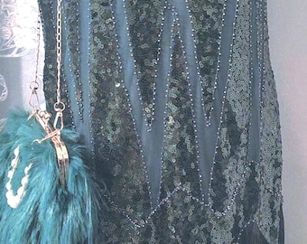 1920s Flapper Dress: Beaded, Sequined, Art Deco.  ALL ACCESSORIES INCLUDED. Various Colours Available
