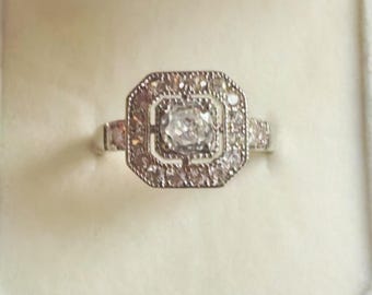 Vintage Victorian Inspired Square silver, multi stone ring. US7 High End Costume Jewellery