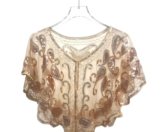 Traje de noche estilo vintage, chal de fiesta con lentejuelas Art Deco: capa Gatsby de los años 20. NUEVO.