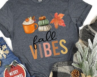 Camiseta Fall Vibes, Camisa de Otoño, Hola Otoño, Regalo de Otoño, Camisa de Otoño para Mujer