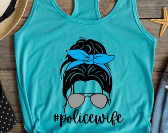 Tanque de esposa de policía, #esposadepolicía, Camisa de línea azul delgada, Camisa de gimnasio de policía, Tanque de línea azul delgada, Esposa de policía orgullosa